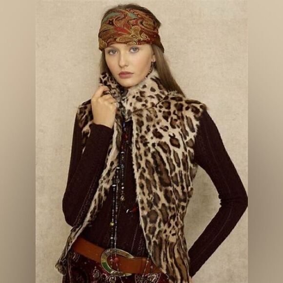 Ralph Lauren Leopard/Ocelot Print Shearling Mereworth Vest - Picture 3 of 16